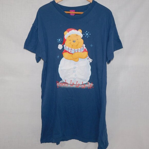Disney Store VTG Winnie Pooh Christmas nightgown night T Shirt  Blue one size - Picture 1 of 10